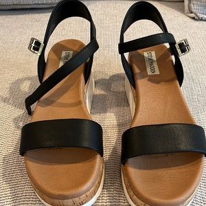 Steve Madden ankle strap black platform wedge sandal